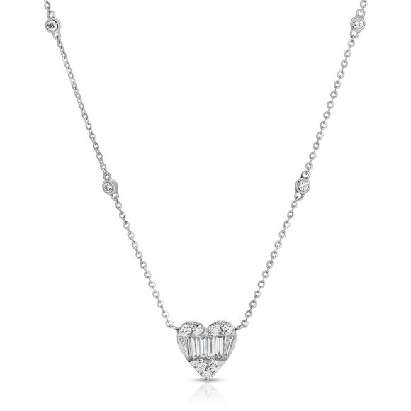 AdornA Jewelry - Heart Shape 18K White Gold Diamond Necklace